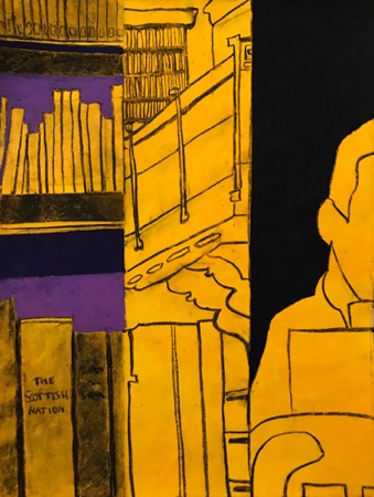 NYPL Main Reading Room Yellow;
2018; watercolor charcoal oil pastel on paper, 24 x 18" NYPL Main Reading Room Yellow;
2018; watercolor charcoal oil pastel on paper, 24 x 18"